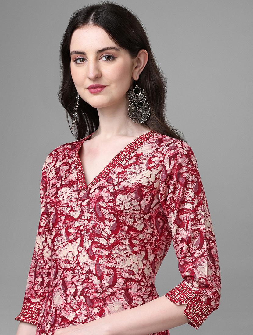 red printed straight kurta - 20031783 - Standard Image - 4