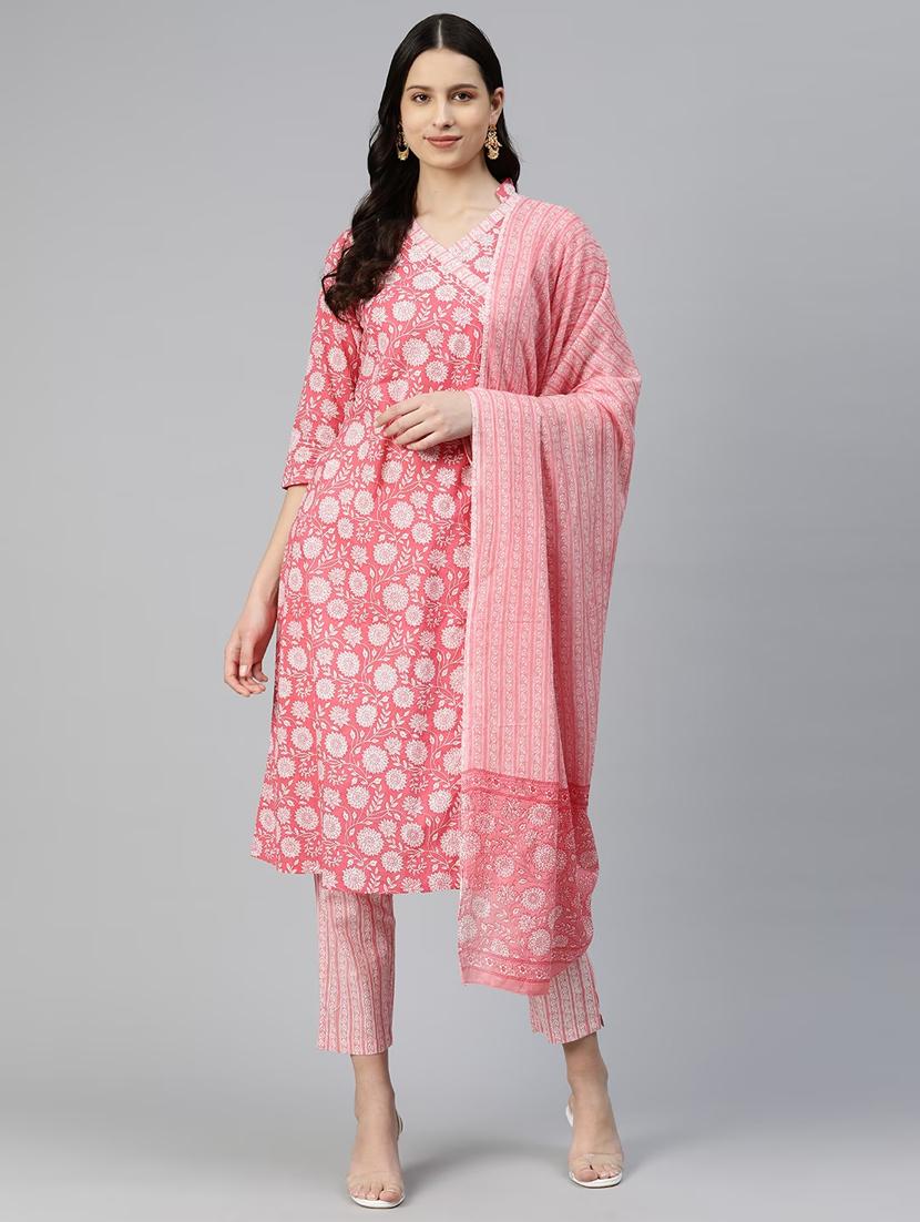 pink kurta pant set with dupatta - 20032037 - Standard Image - 1