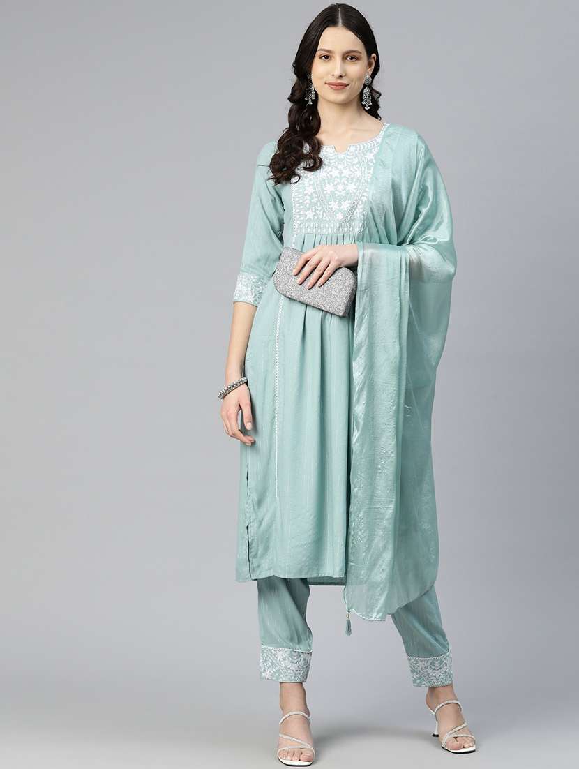 sea green kurta pant set with dupatta