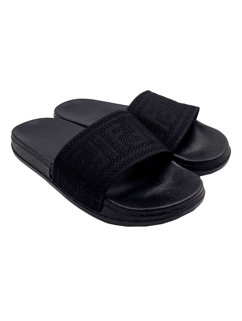 black textured slip on slides - 20033320 -  Standard Image - 1