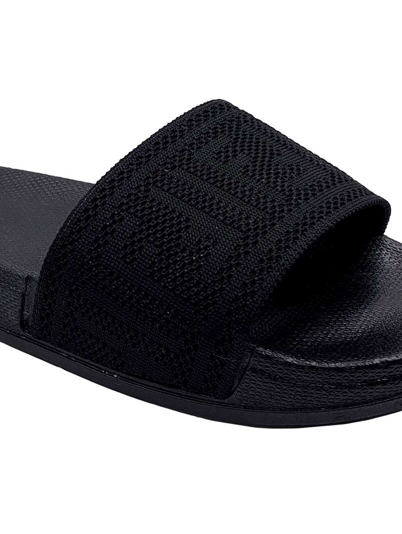 black textured slip on slides - 20033320 -  Standard Image - 4