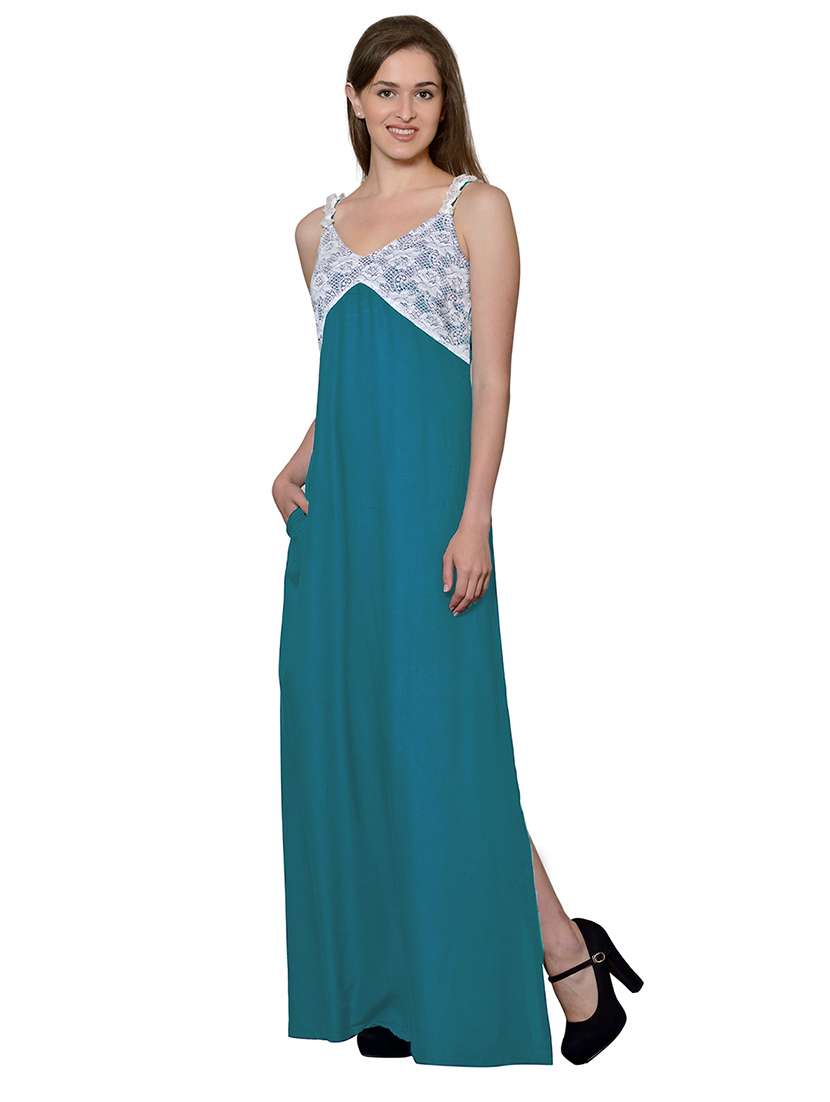 v-neck solid nighty - 20033430 -  Standard Image - 1