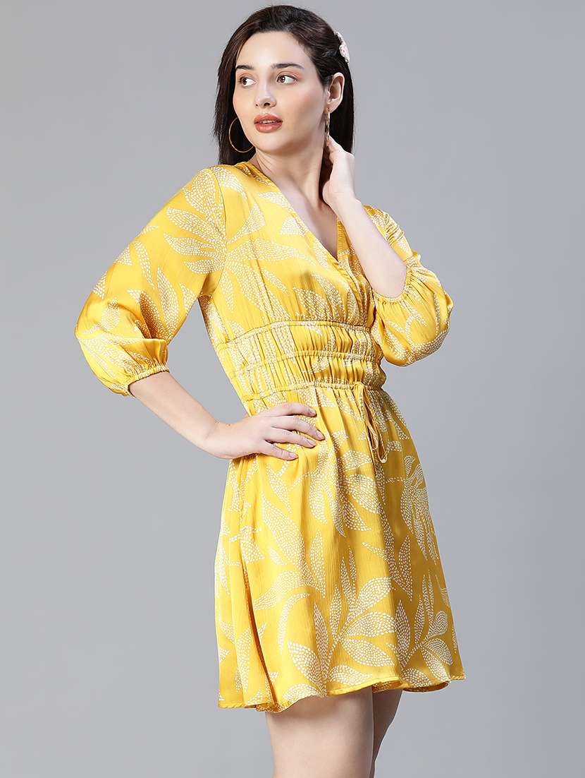 women's fit & flare leaf print dress - 20038641 -  Standard Image - 1