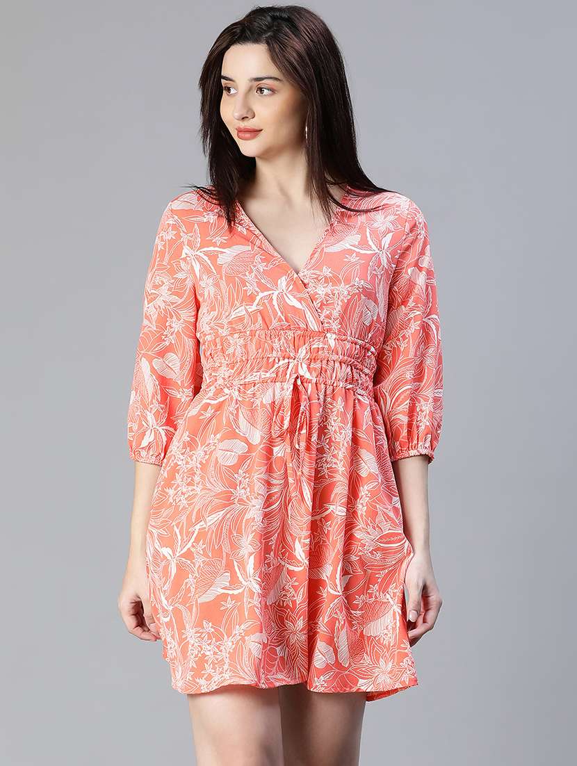 women's fit & flare leaf print dress