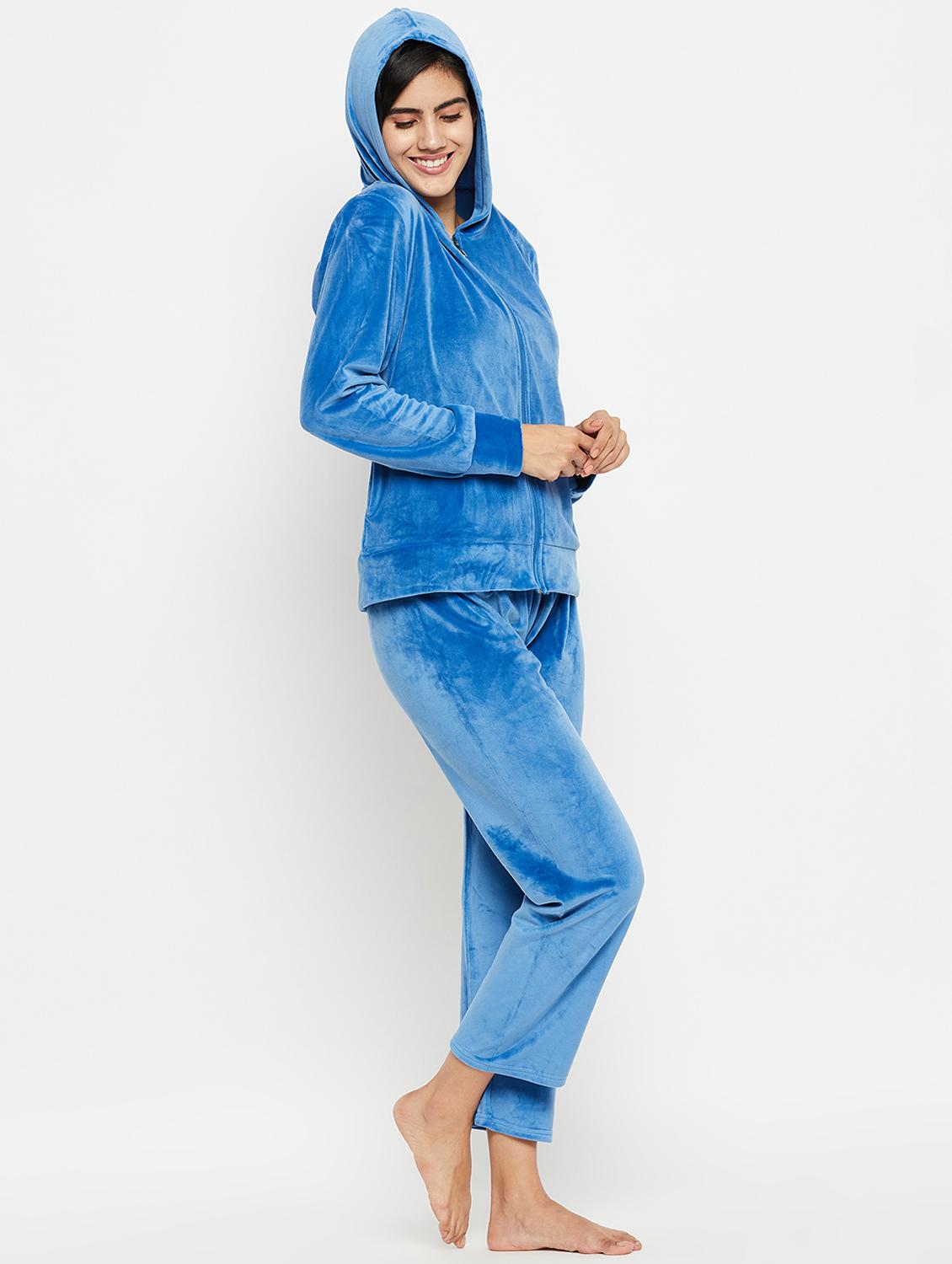 women hooded neck solid nightwear suit - 20038852 - Standard Image - 1