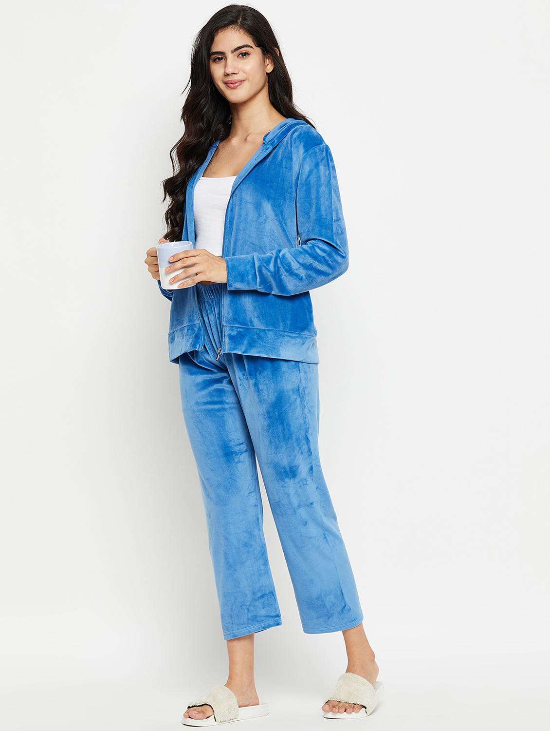 women hooded neck solid nightwear suit - 20038852 - Standard Image - 4