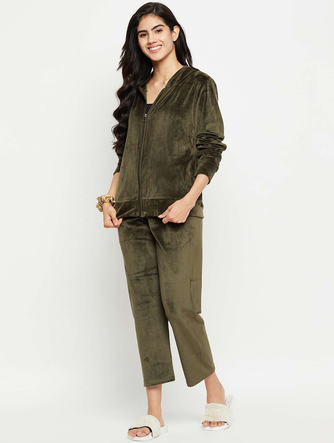hooded neck solid nightwear suit - 20038853 - Standard Image - 4