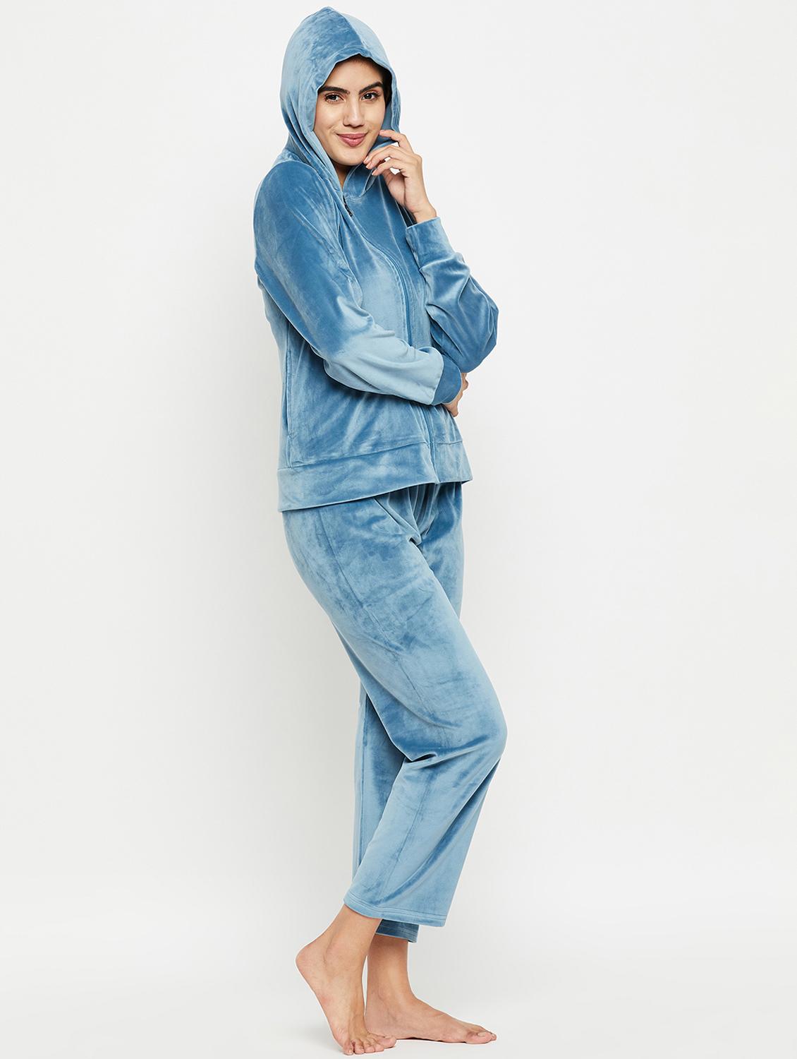 hooded neck solid nightwear suit - 20038856 - Standard Image - 1