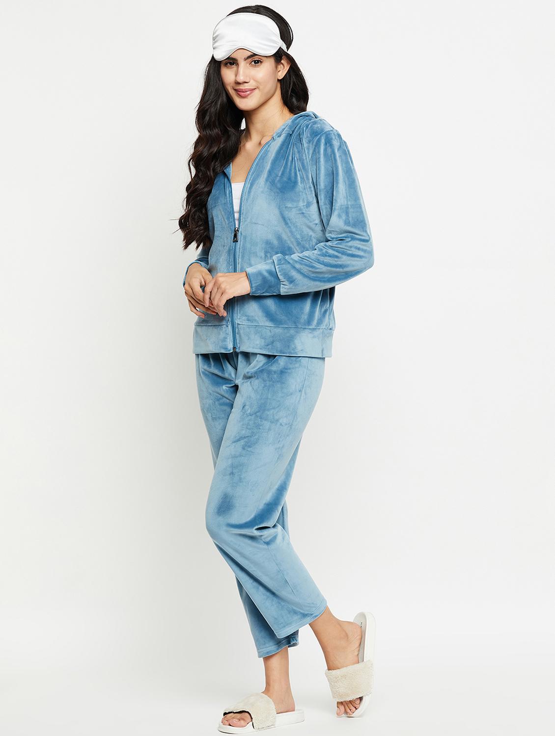 hooded neck solid nightwear suit - 20038856 - Standard Image - 4
