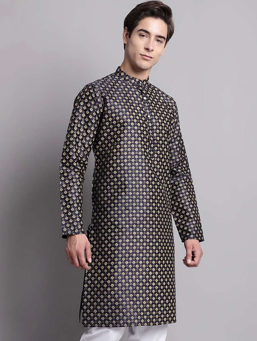 navy blue silk blend long kurtas  - 20038869 -  Standard Image - 1