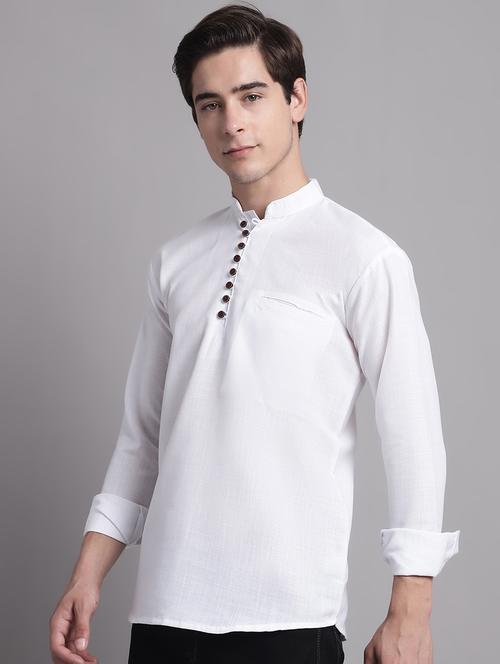 white cotton short kurta - 20038879 -  Standard Image - 0