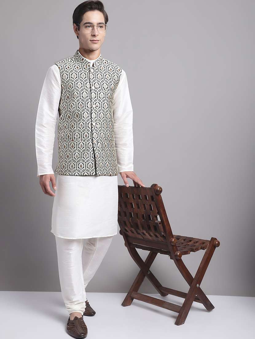 black silk blend nehru jacket - 20038913 - Standard Image - 4