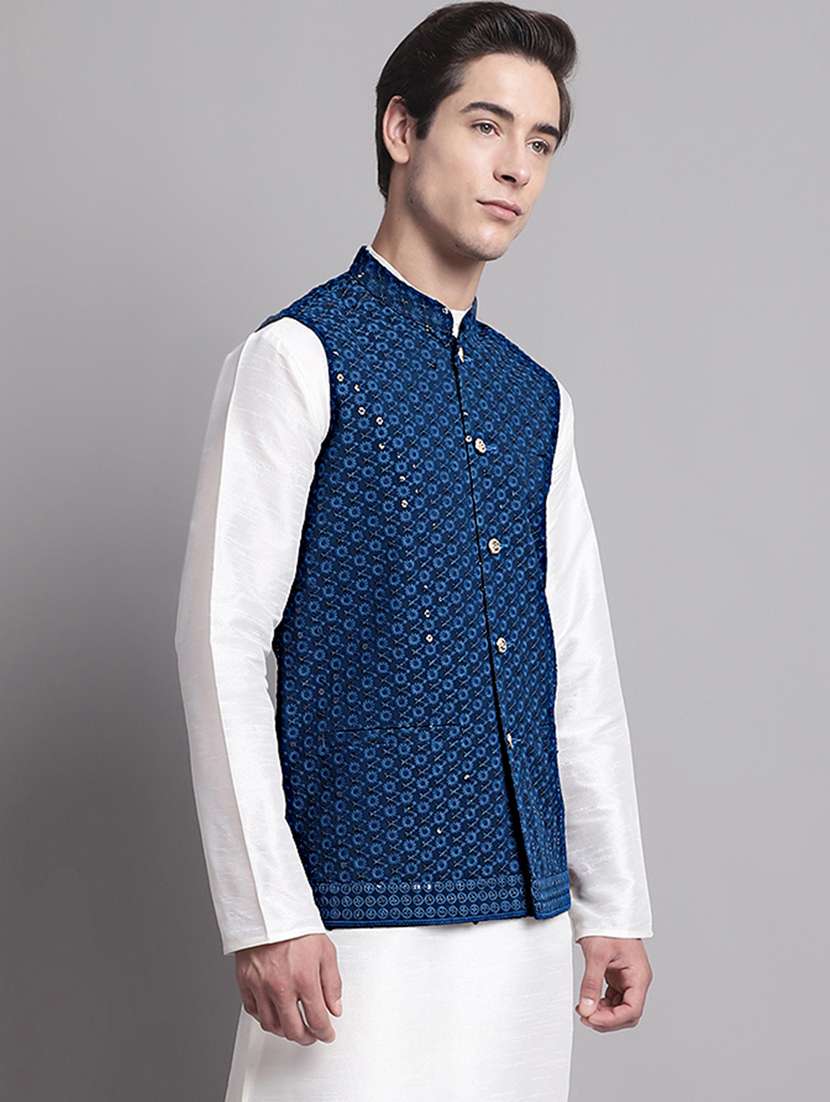 blue rayon nehru jacket - 20038925 -  Standard Image - 1