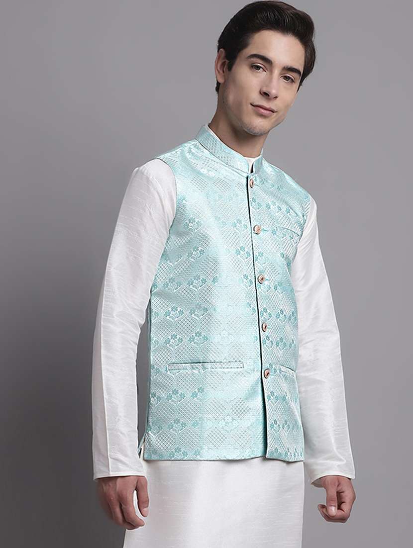 light blue silk blend nehru jacket