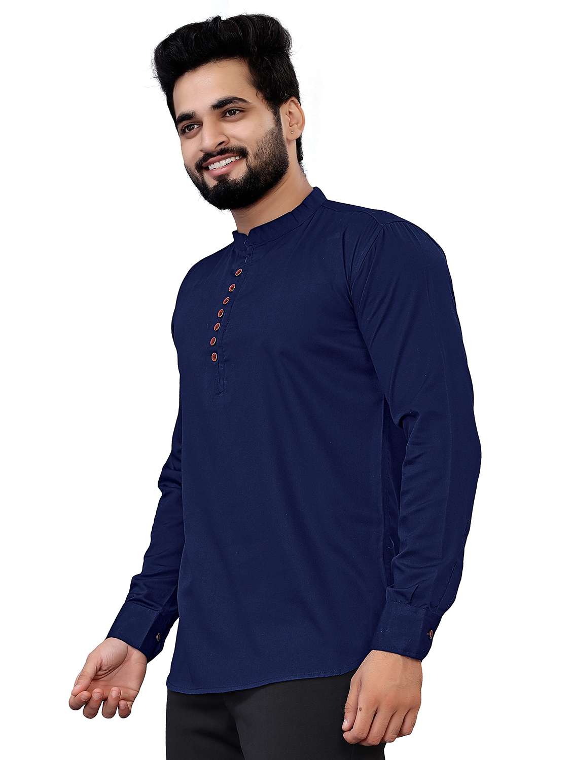 mandarin neck solid short kurta - 20038935 -  Standard Image - 1