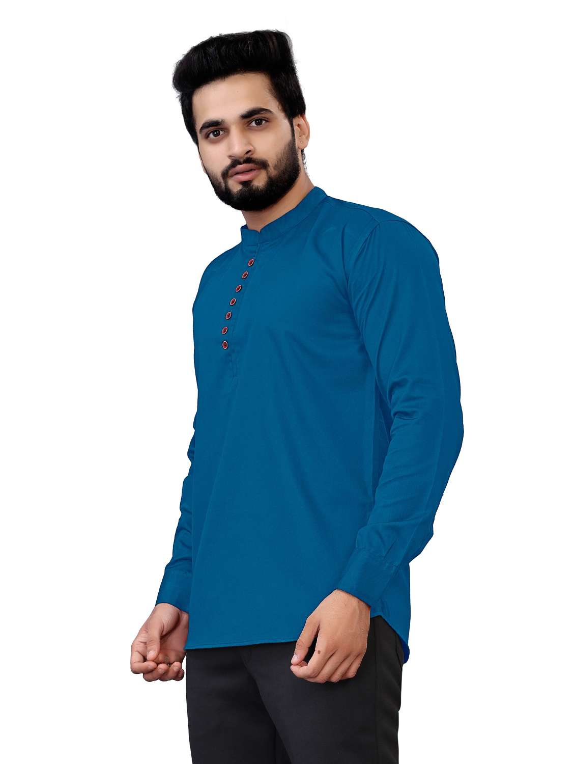 mandarin neck solids short kurta - 20038938 - Standard Image - 1