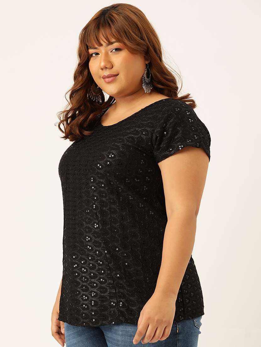 women's straight round neck top - 20039065 - Standard Image - 1
