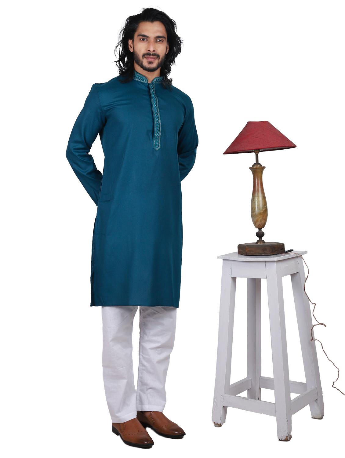 embroidered mandarin neck kurta - 20039131 - Standard Image - 1