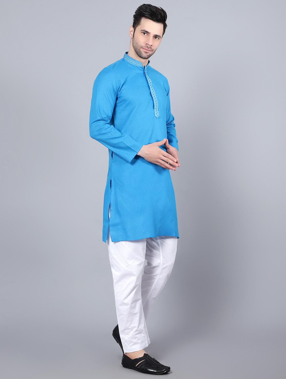 embroidered mandarin neck kurta - 20039132 - Standard Image - 1