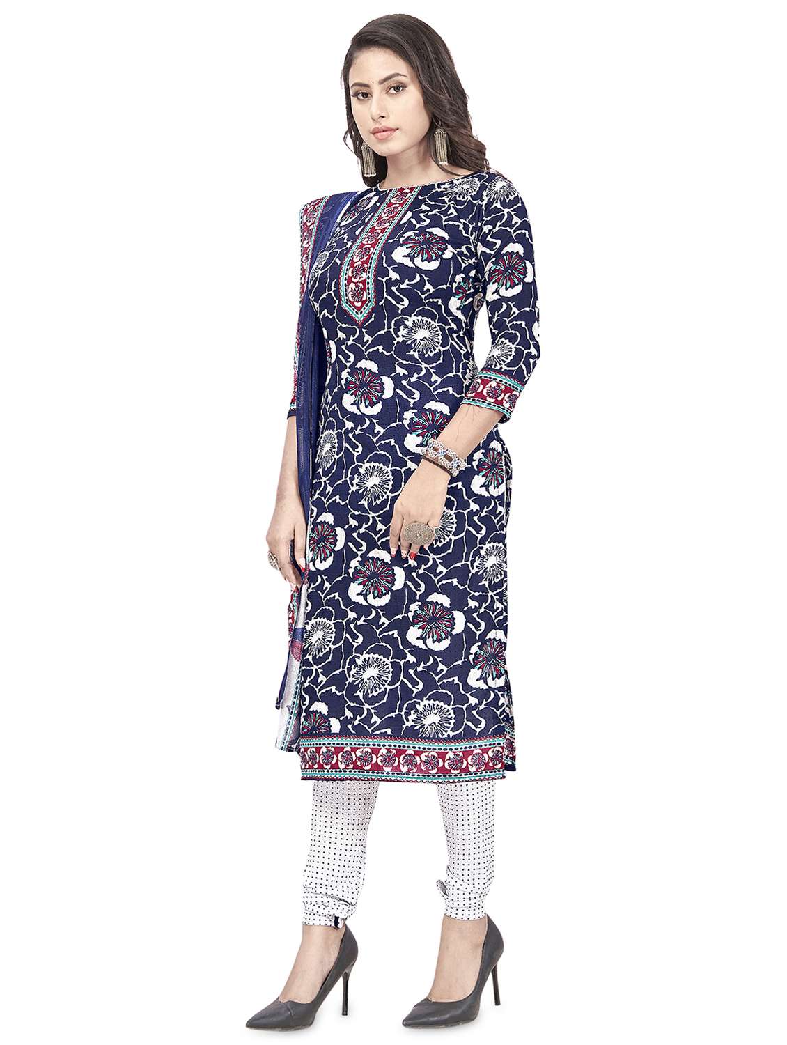 printed unstitched churidaar suit set - 20039215 - Standard Image - 1