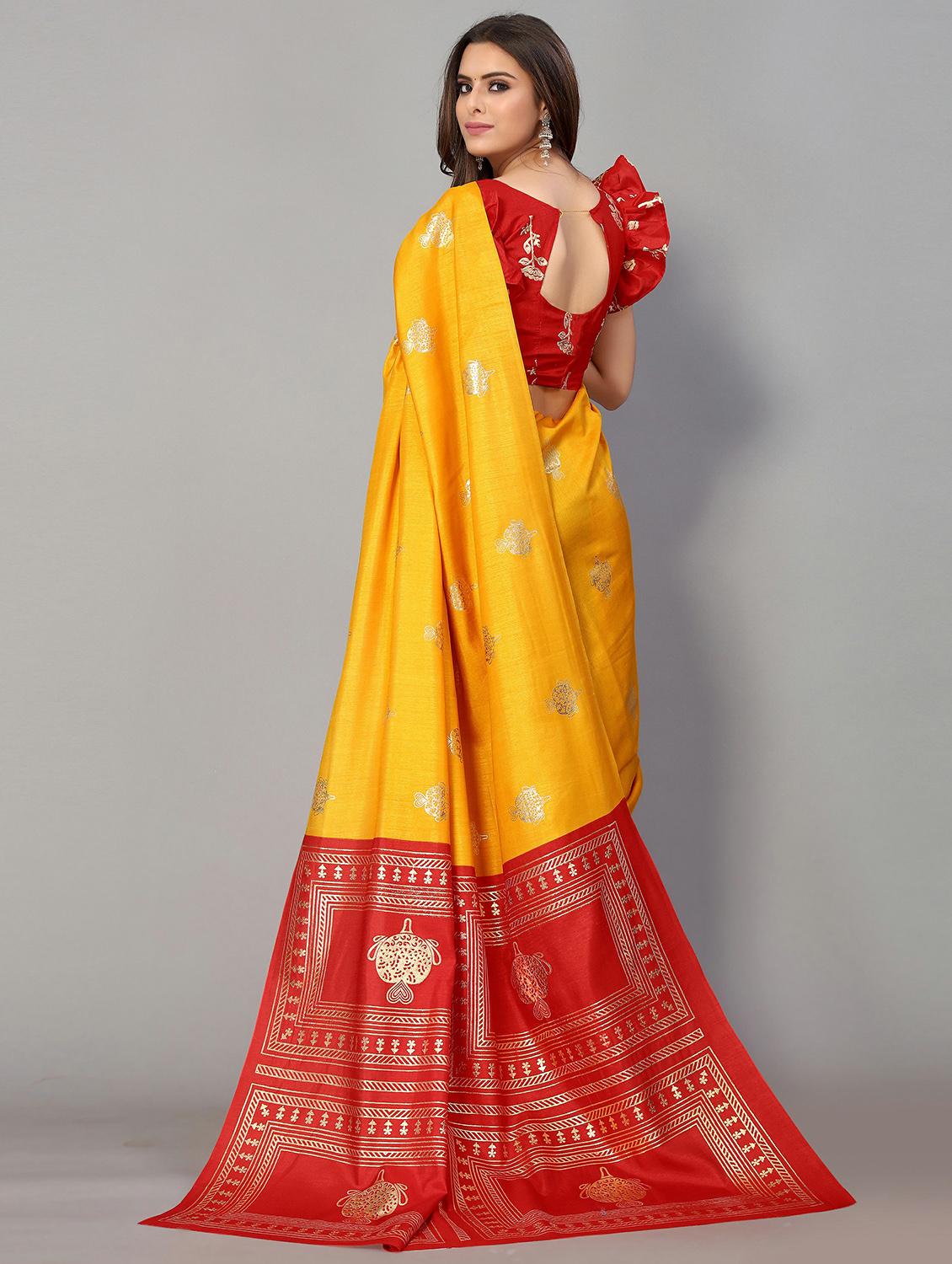 yellow silk blend mysore saree with blouse - 20039249 - Standard Image - 1