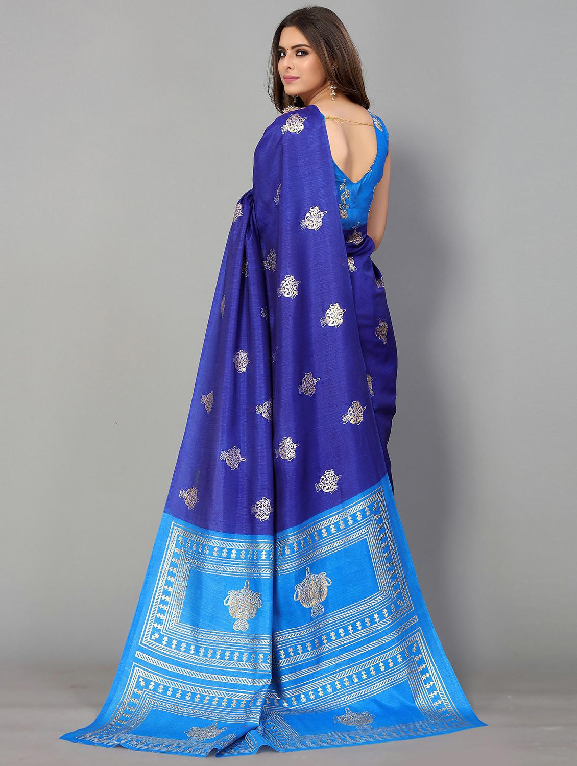 women's foil print blue colored saree - 20039253 - Standard Image - 1