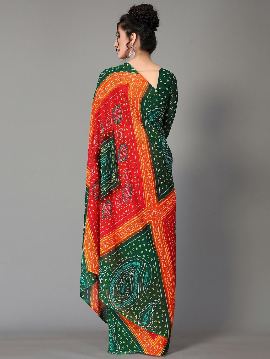 red georgette printed saree with blouse - 20039258 -  Standard Image - 1