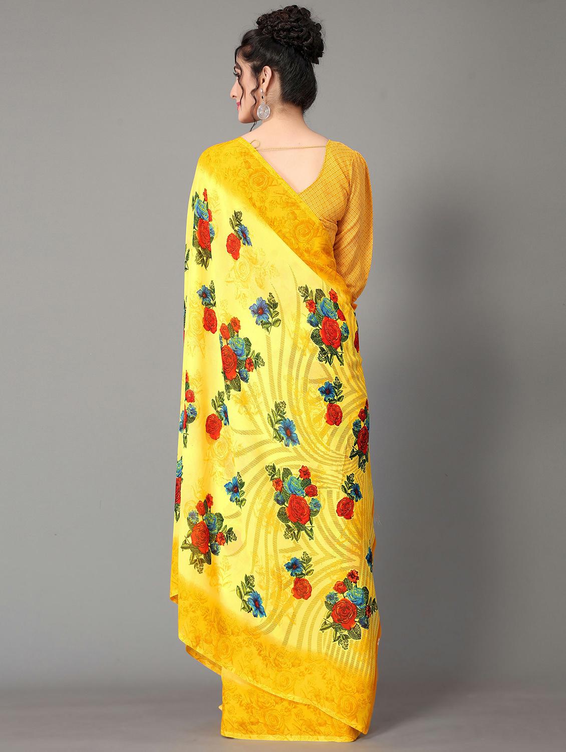 yellow georgette printed saree with blouse - 20039264 -  Standard Image - 1