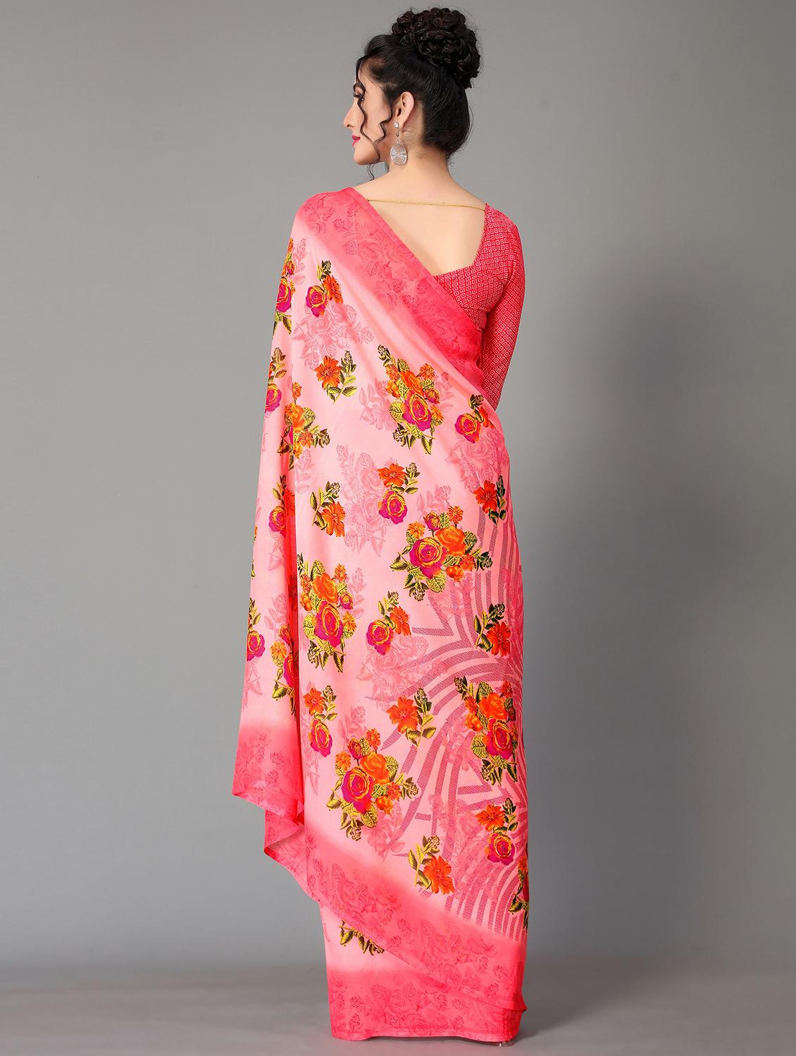 pink georgette printed saree with blouse - 20039265 - Standard Image - 1