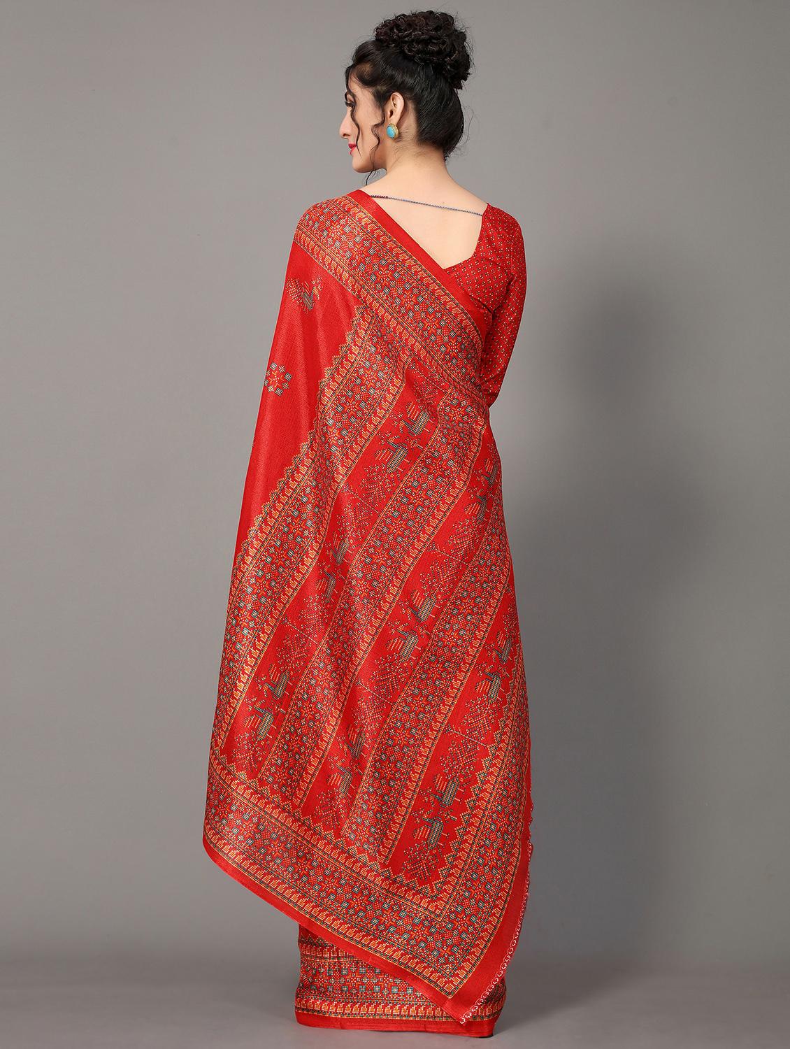 red silk blend mysore saree with blouse - 20039272 -  Standard Image - 1