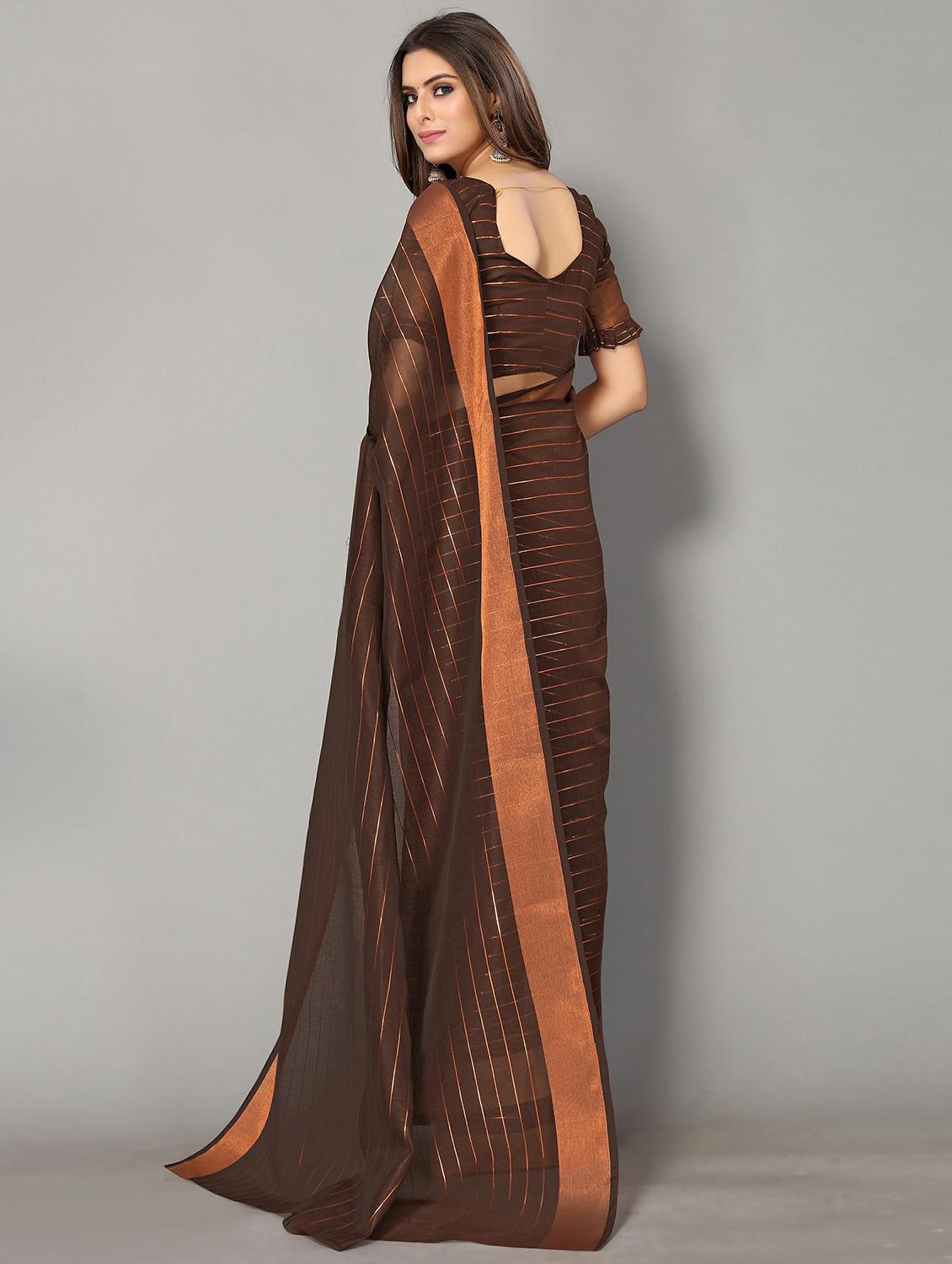 brown cotton handloom saree with blouse - 20039279 - Standard Image - 1