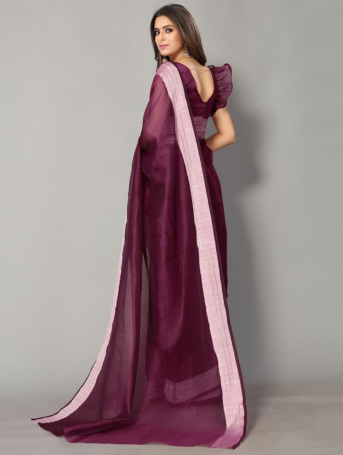 purple cotton handloom saree with blouse - 20039281 - Standard Image - 1