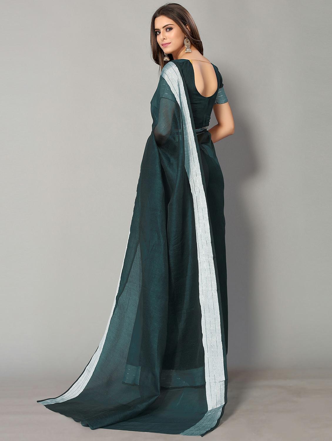 women's bordered royal blue colored saree with blouse - 20039283 - Standard Image - 1