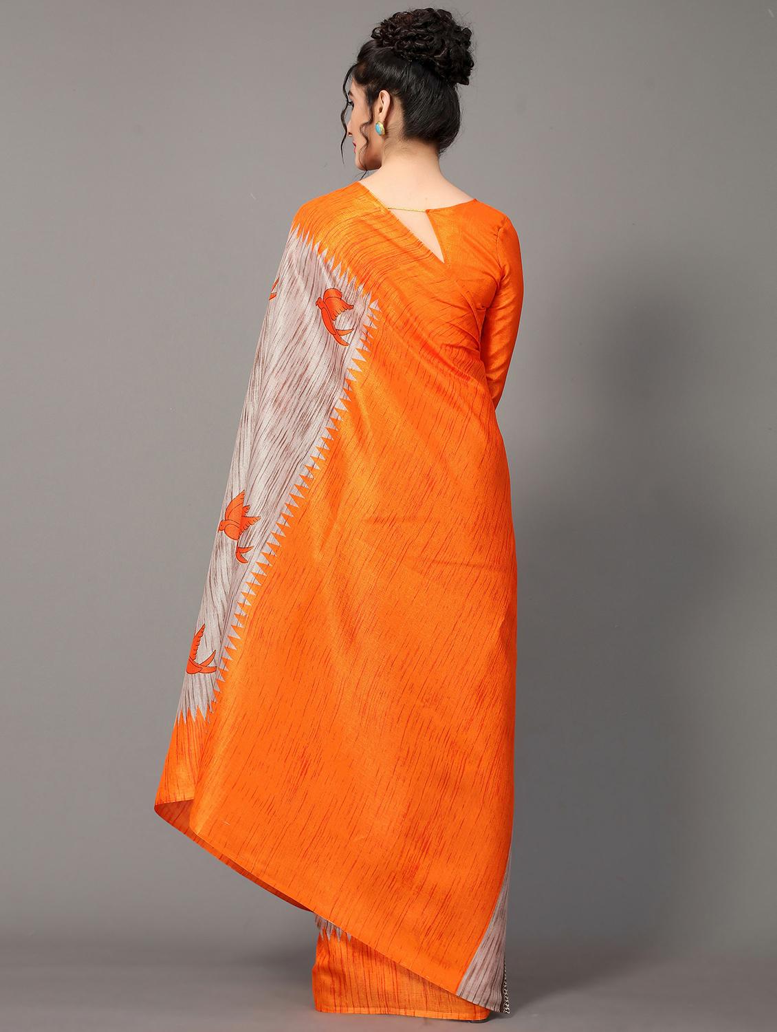 orange silk blend mysore saree with blouse - 20039288 - Standard Image - 1