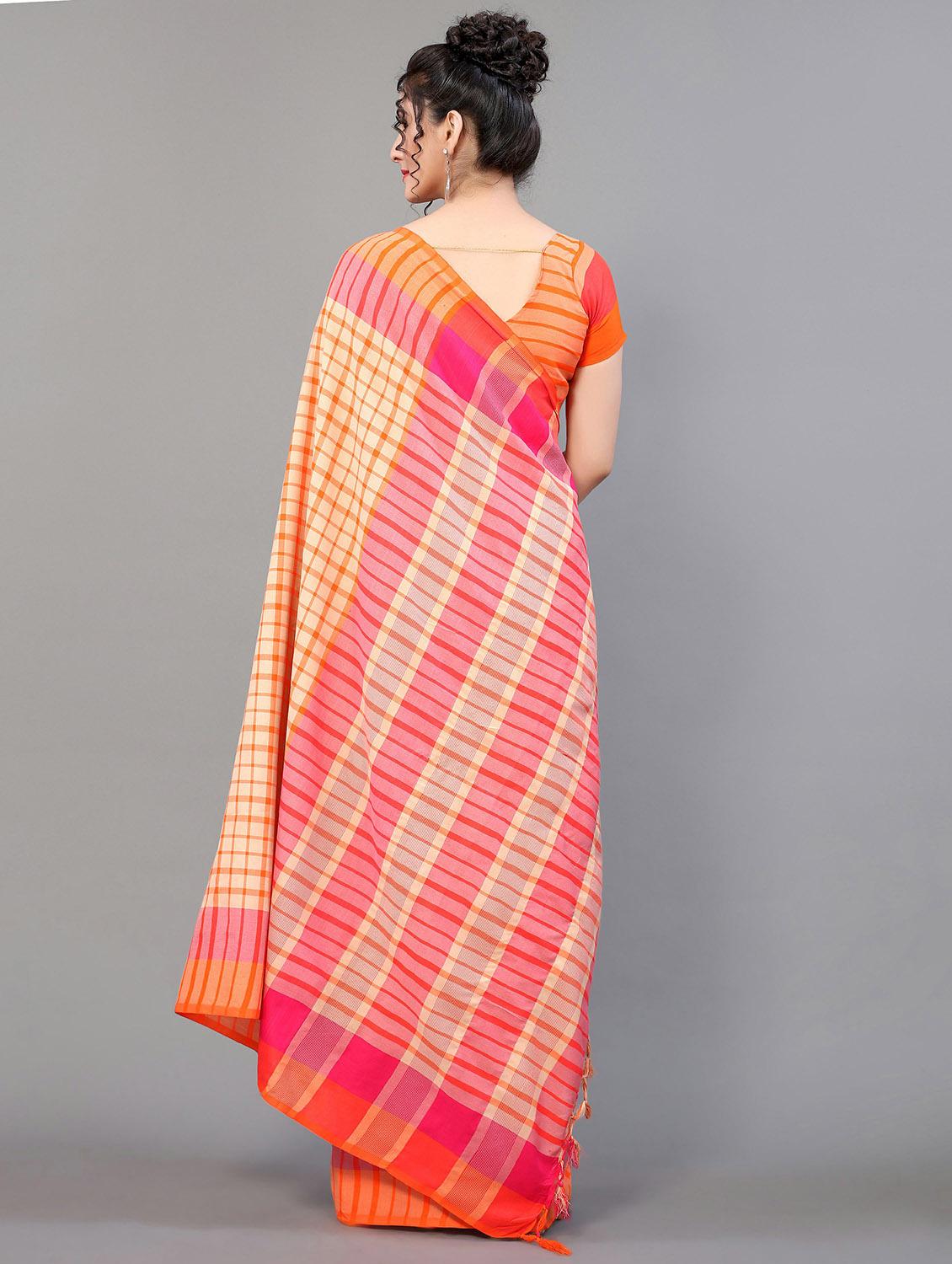 orange cotton blend handloom saree - 20039297 - Standard Image - 1