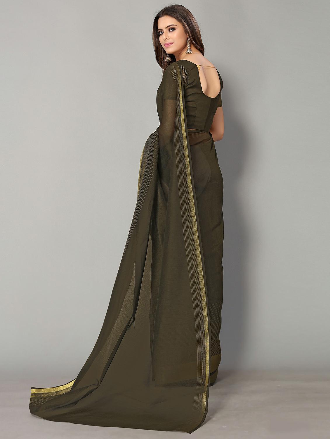 olive green handloom saree with blouse - 20039298 - Standard Image - 1