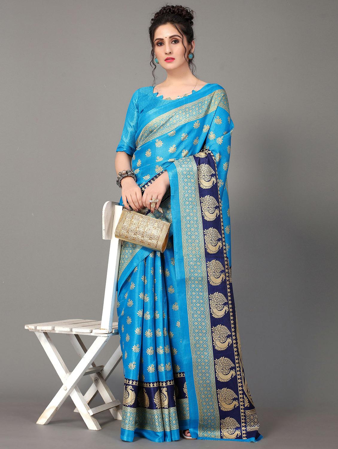 sky blue silk blend mysore saree with blouse - 20039311 - Standard Image - 1