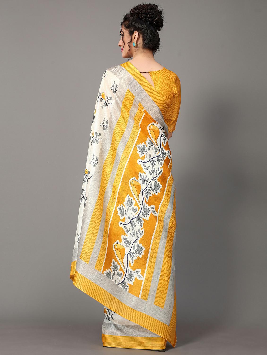yellow silk blend mysore saree with blouse - 20039325 - Standard Image - 1