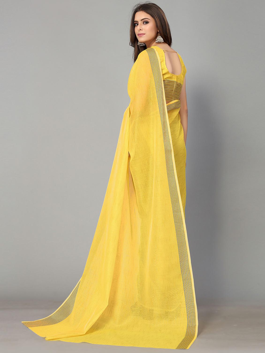 yellow cotton handloom saree with blouse - 20039328 - Standard Image - 1