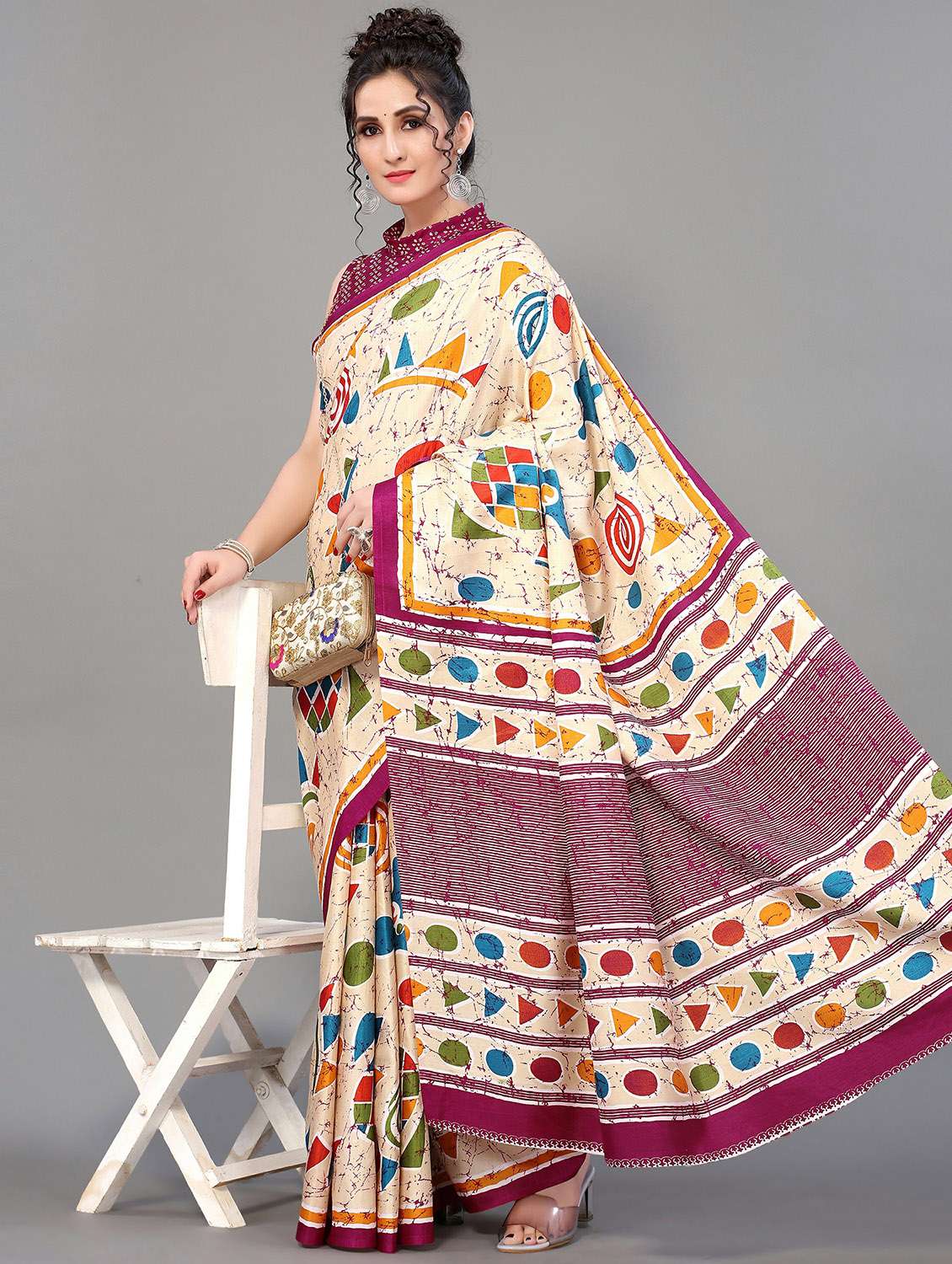 purple silk blend mysore saree with blouse - 20039335 -  Standard Image - 1