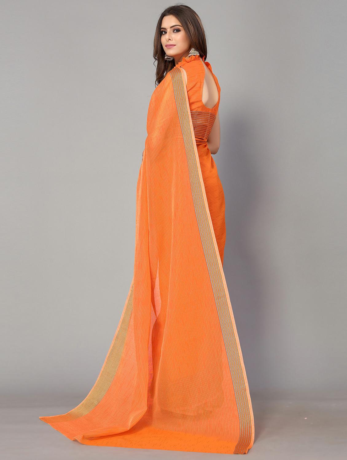 orange cotton handloom saree - 20039338 - Standard Image - 1