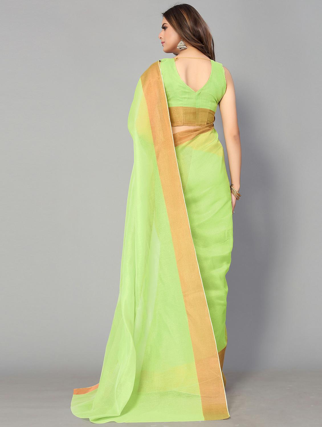 green cotton handloom saree with blouse - 20039346 - Standard Image - 1