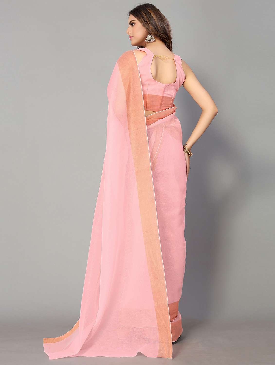 pink cotton handloom saree with blouse - 20039352 -  Standard Image - 1