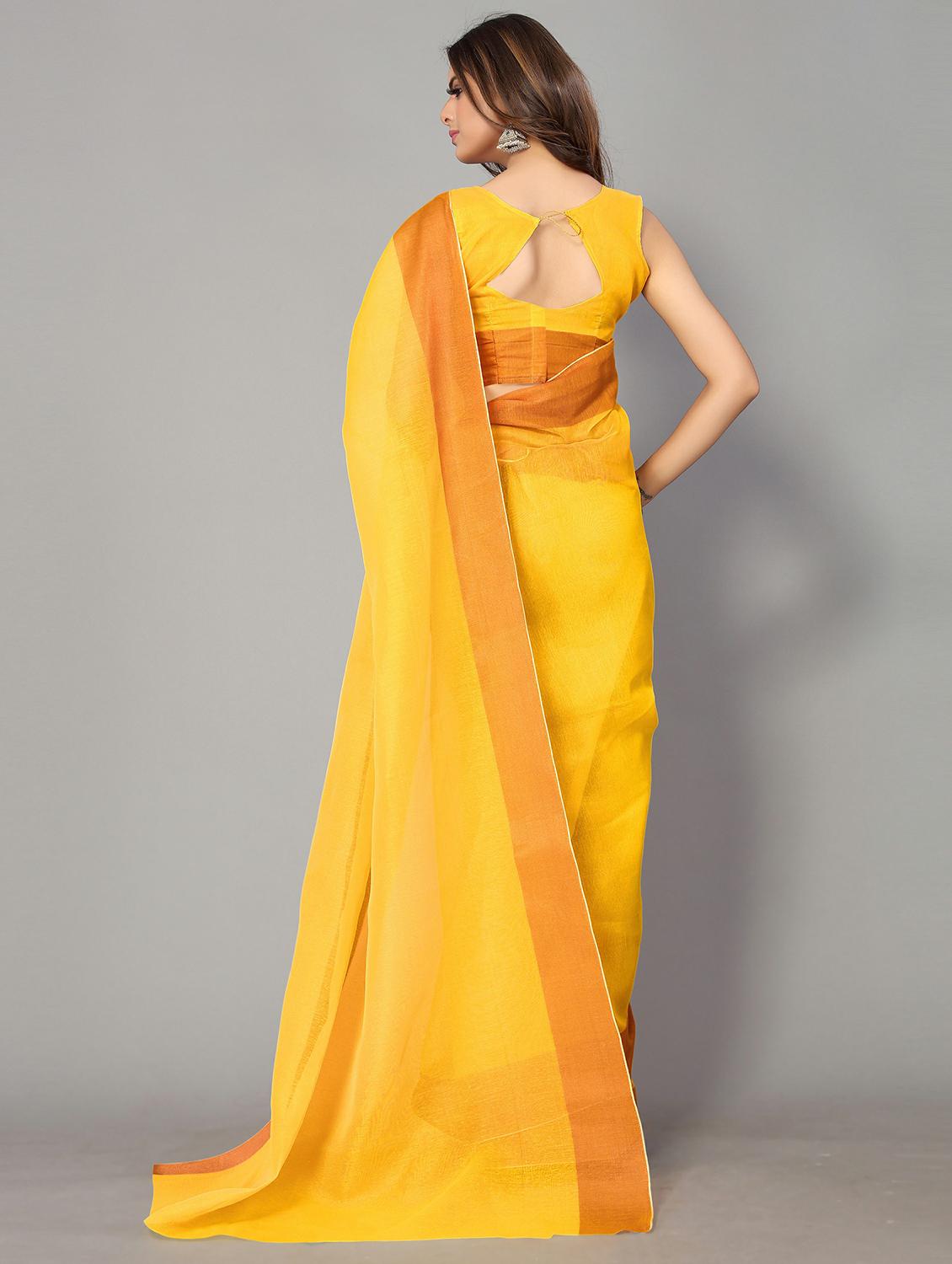 yellow cotton handloom saree with blouse - 20039353 - Standard Image - 1