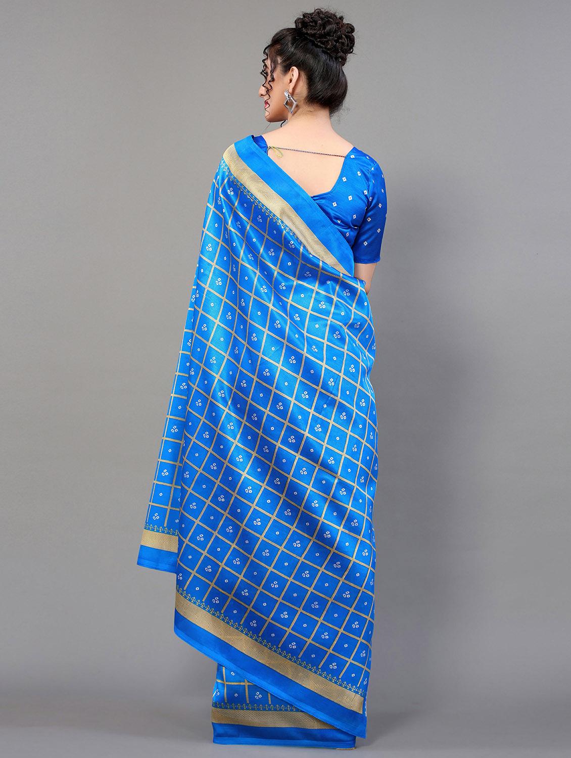 women's bandhani turquoise colored saree with blouse - 20039356 - Standard Image - 1