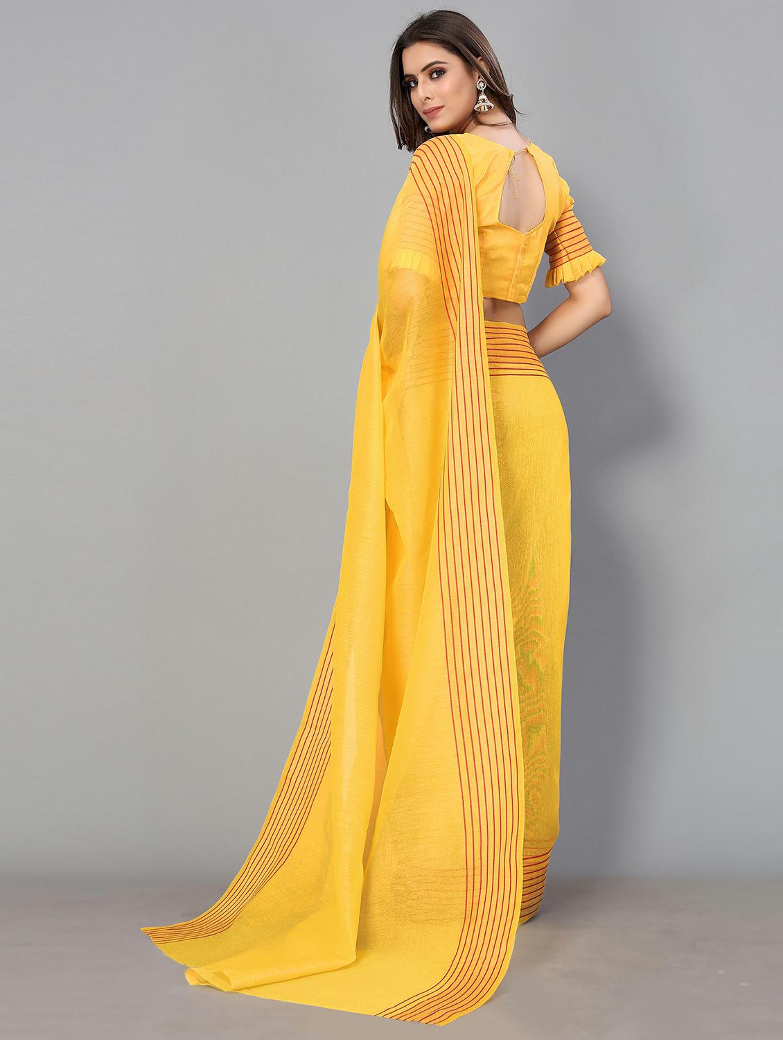 yellow cotton handloom saree with blouse - 20039362 - Standard Image - 1