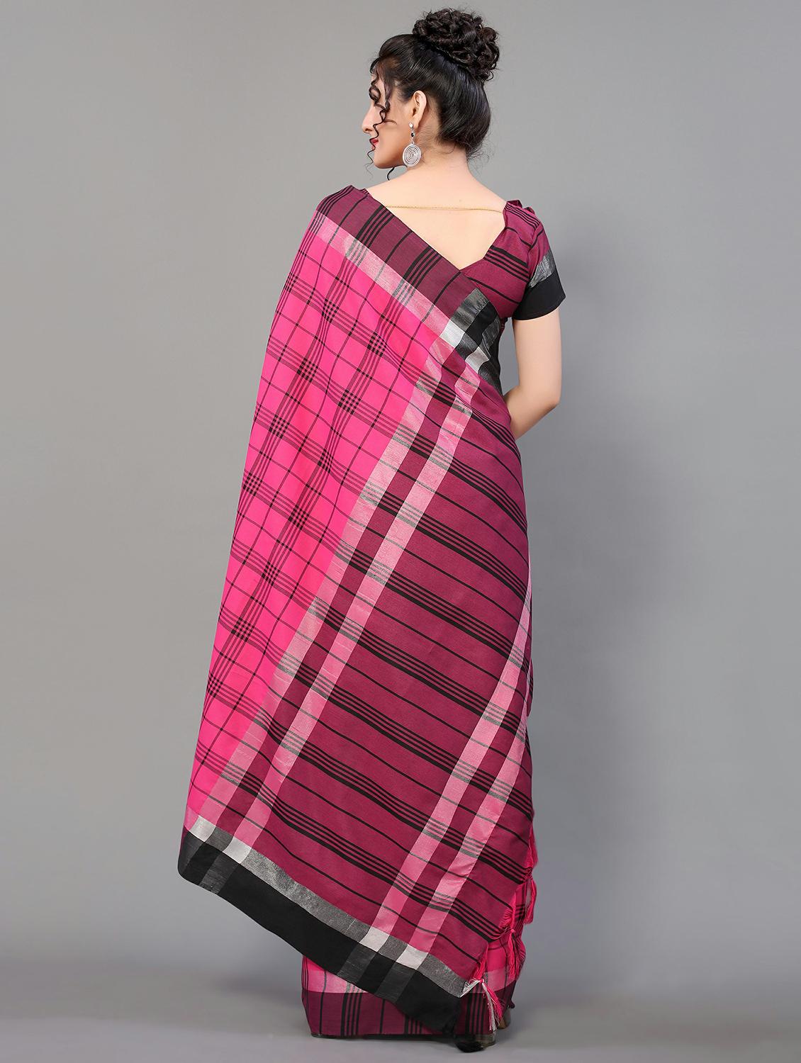 pink cotton blend handloom saree with blouse - 20039366 - Standard Image - 1