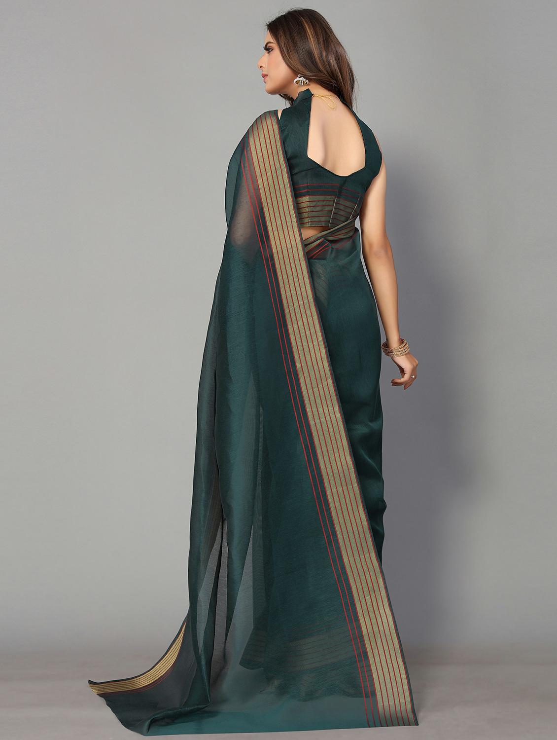teal handloom saree with blouse - 20039367 - Standard Image - 1