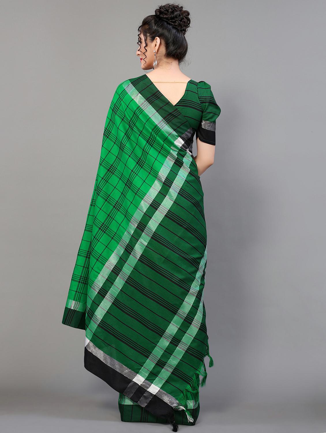 green cotton blend handloom saree with blouse - 20039368 - Standard Image - 1