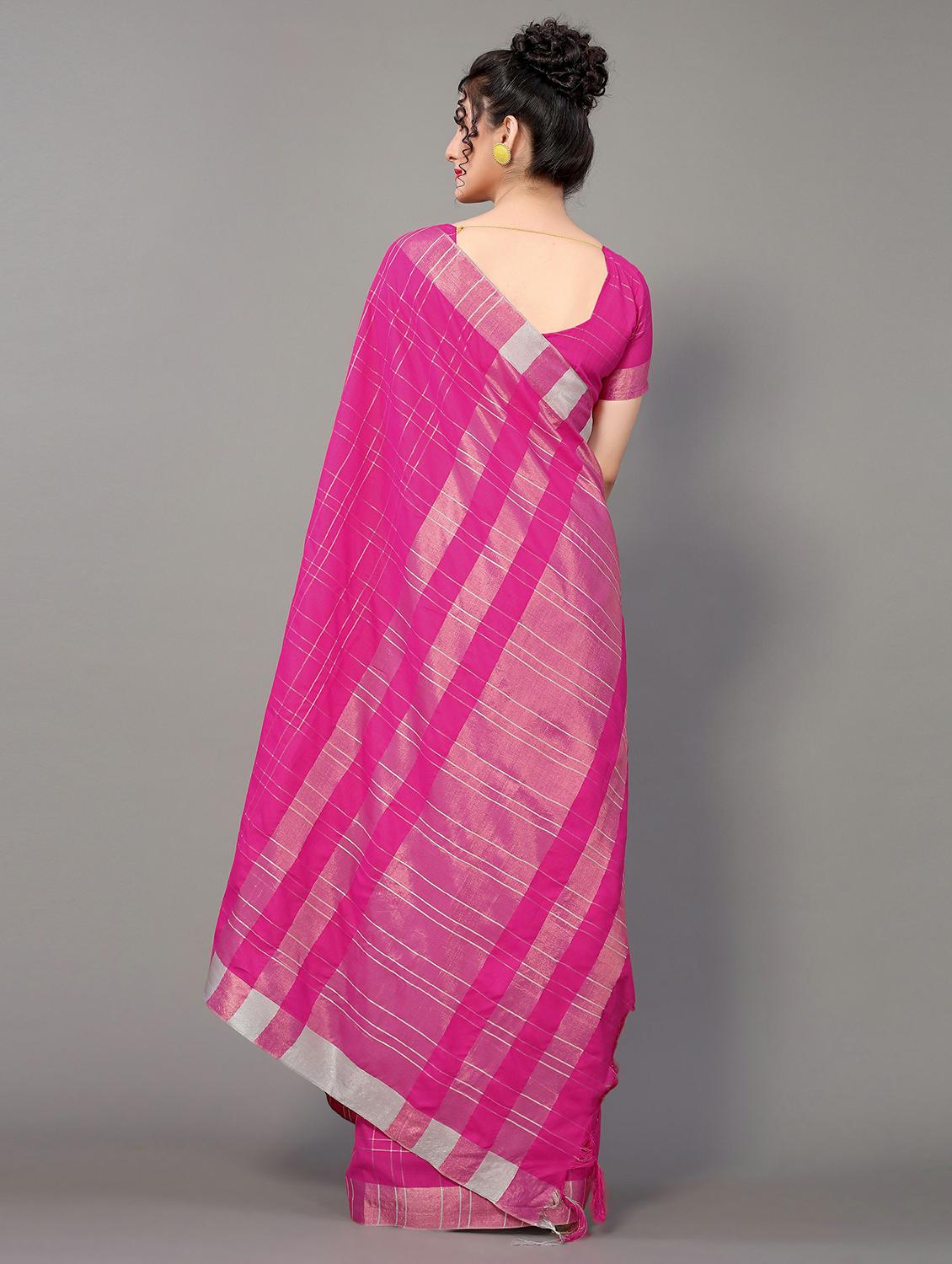 pink cotton blend handloom saree with blouse - 20039375 - Standard Image - 1